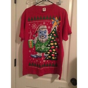 Fruit Of The Loom Adult Unisex Graphic T-Shirt Holiday Nog Christmas Size L Red